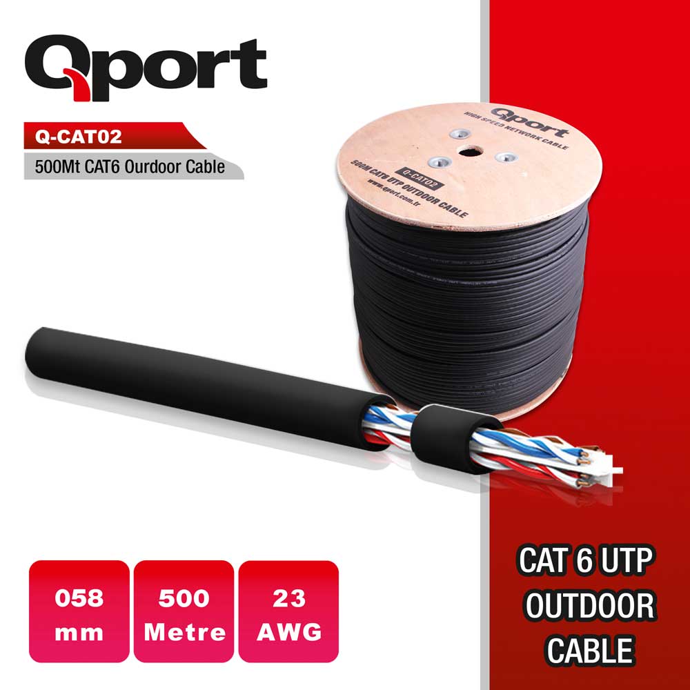 Qport%20Q-cat02%20500mt%20Utp%20Cat6%20Outdoor%20Network%20Kablo%20Sıyah%2023awg%200.58mm