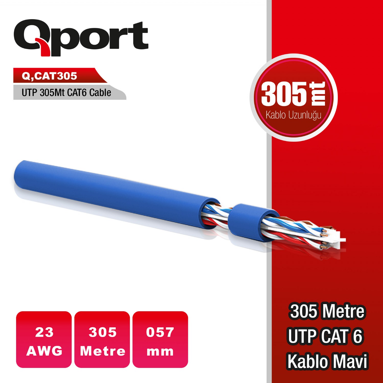 Qport%20Q-cat6m%20305%20Mt%20Utp%20Cat6%20Network%20Kablo%20Mavı%2023awg%200.57mm