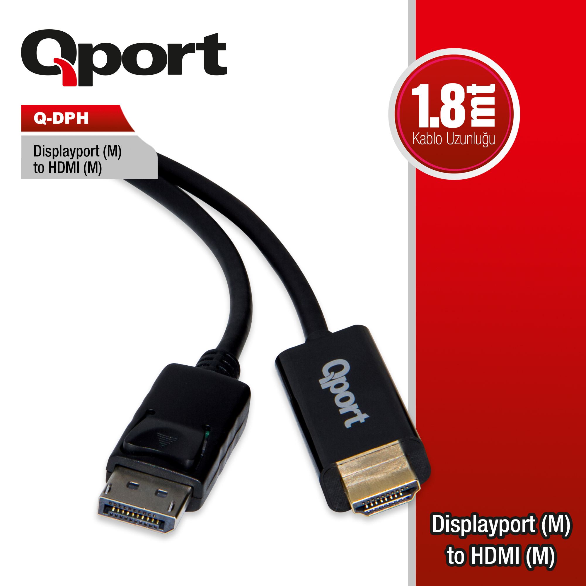 Qport%20Q-dph%20Dısplay%20Port%20To%20Hdmı%201.8mt%20Çevirici%20Kablo
