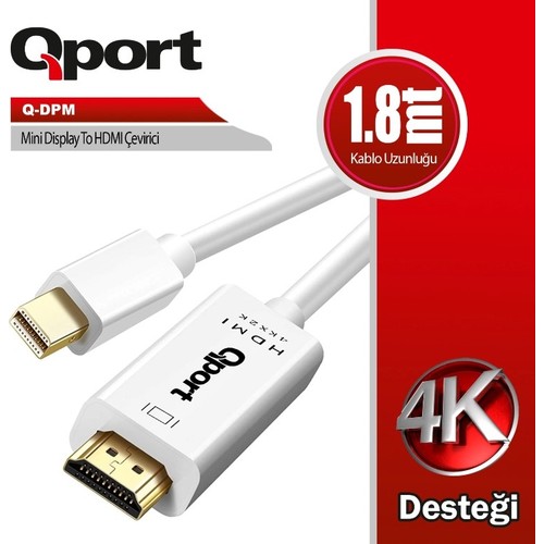 Qport%20Q-dpm%20Mını%20Dısplay%20To%20Hdmı%201.8mt%20Çevirici%20Kablo