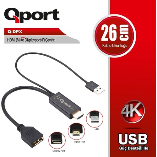 Qport%20Q-dpx%20Dmı(m)%20To%20Dısplayport(f)%20Çevirici