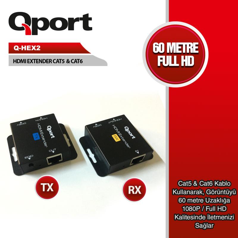 Qport%20Q-hex2%20Cat5/cat6%2060mt%20Hdmı%20Extender