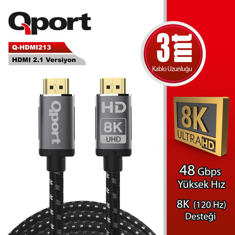 Qport%20Q-hdmı213%20Hdmı%20Kablo%203%20Mt%202.1v%208k%20Altın%20Uçlu%20Örgülü