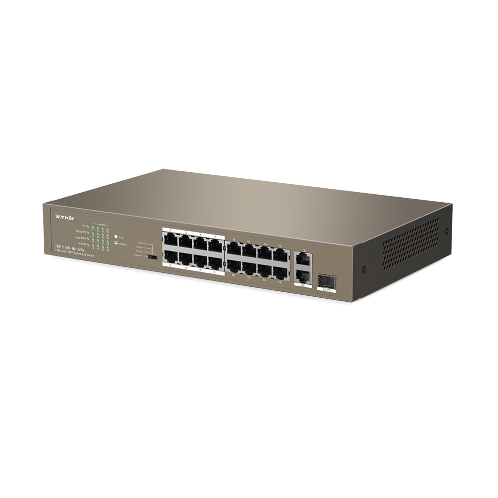Tenda%20Tef1118p-16-150w%2016%20Port%2010/100%20Poe%202%20Port%20Uplınk%20+%201%20Sfp%20150w%20Yonetılemez%20Desktop%20Swıtch
