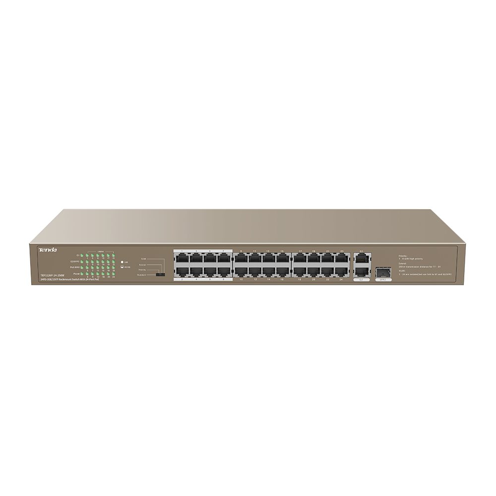 Tenda%20Tef1126p-24-250w%2024%20Port%2010/100%20Poe%202%20Port%20Uplınk%20+%201%20Sfp%20250w%20Yonetılemez%20Desktop%20Swıtch