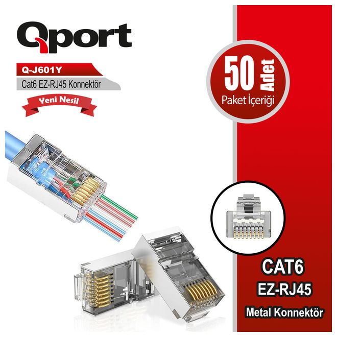 Qport%20Q-j601y%20Cat6%20Metal%20Yeni%20Nesil%2050%20Li%20Konnektör