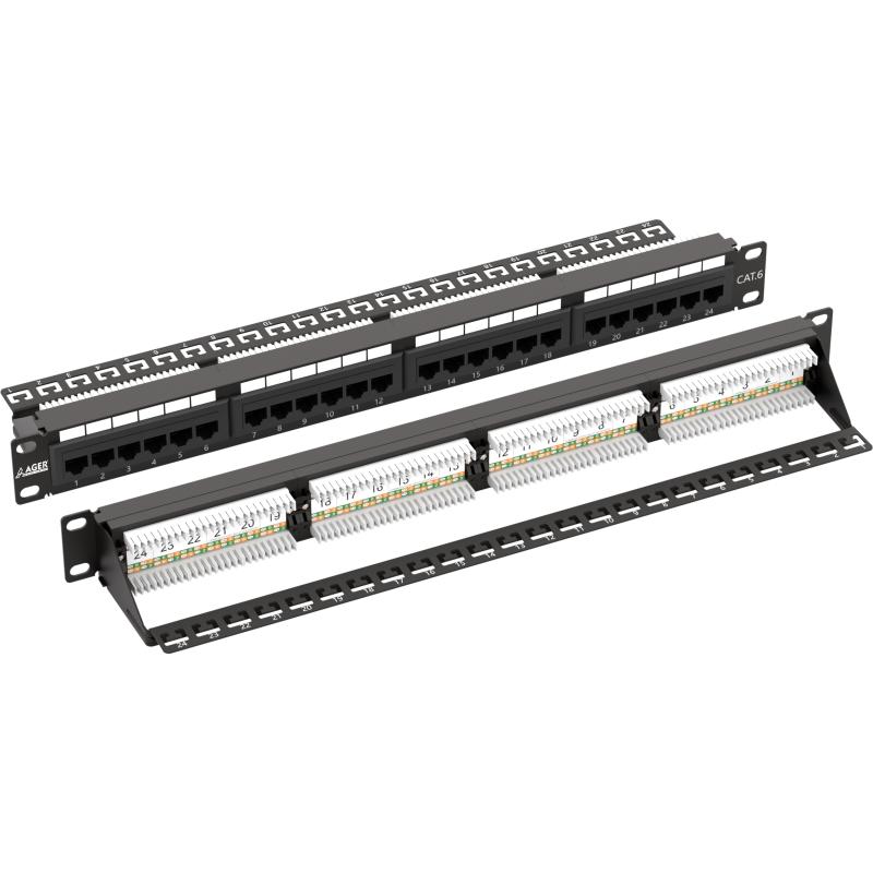Ager%20Ac-611-24e%208p8c,lsa,altın%20Kontak%2024%20Port%20Cat6%20Dolu%201u%20Zırhsız%20Patch%20Panel