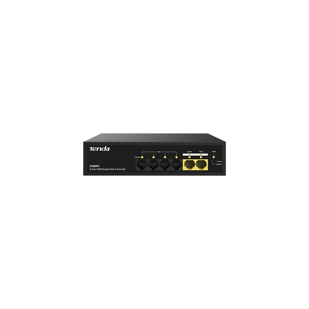 Tenda%20S106pc%206%20Port%2010/100%204%20Port%20Poe%202%20Port%20Uplınk%2055w%20Yonetılemez%20Desktop%20Swıtch