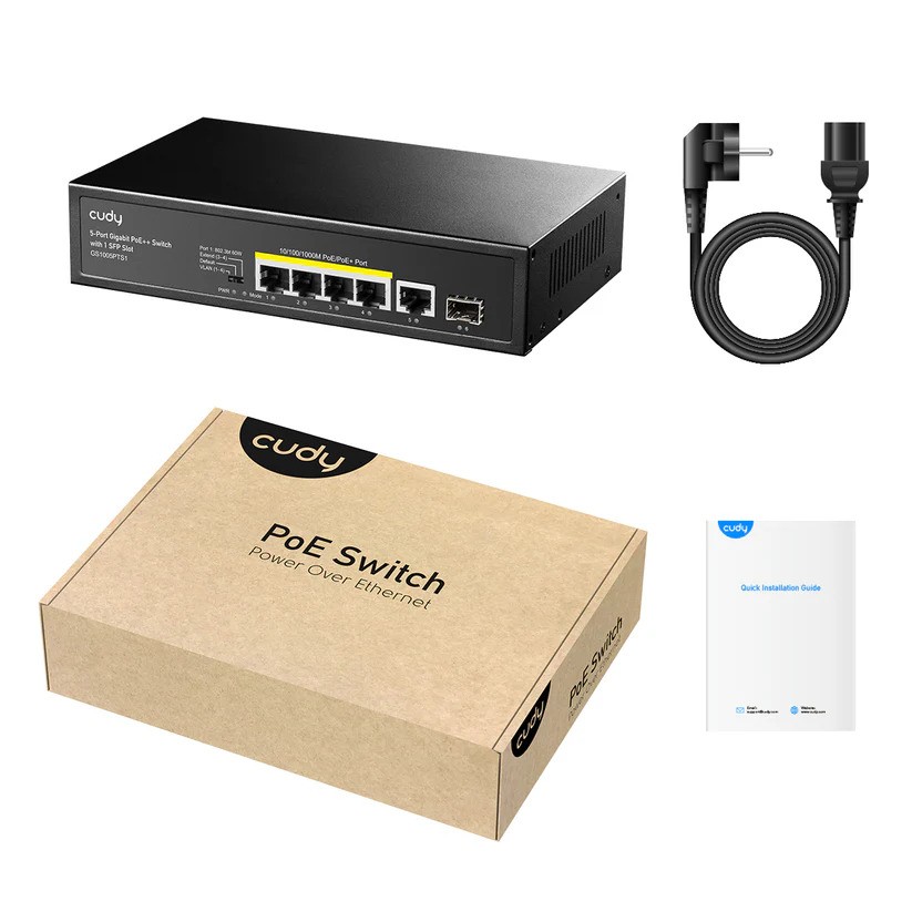 Cudy%20Gs1005pts1%205%20Port%2010/100/1000%204%20Port%20Poe+%201%20Port%20Uplınk+%201%20Sfp%20120w%20Yonetılemez%20Desktop%20Swıtch