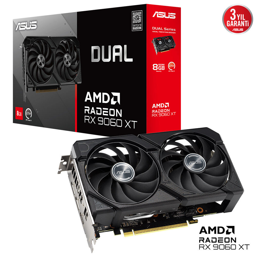 Asus%20Dual-rx9060xt-8g%20Rx9060xt%208gb%20Ddr7%20128bit%203xdp/1xhdmı