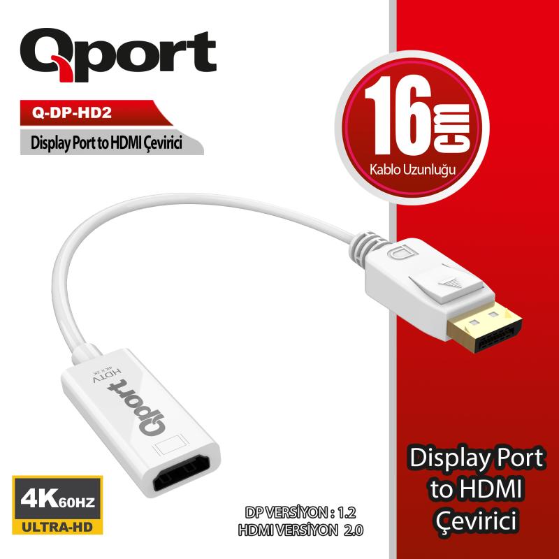 Qport%20Q-dp-hd2%20Dısplay%20To%20Hdmı%204k%20Çevirici%20Adaptör