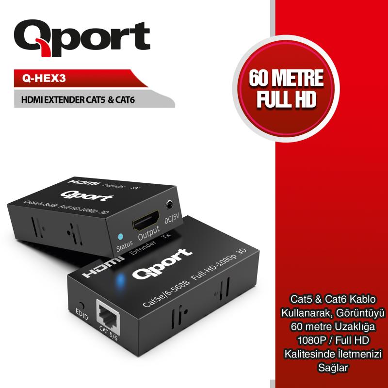 Qport%20Q-hex3%20Cat6%2060mt%20(2li)%20Hdmı%20Extender