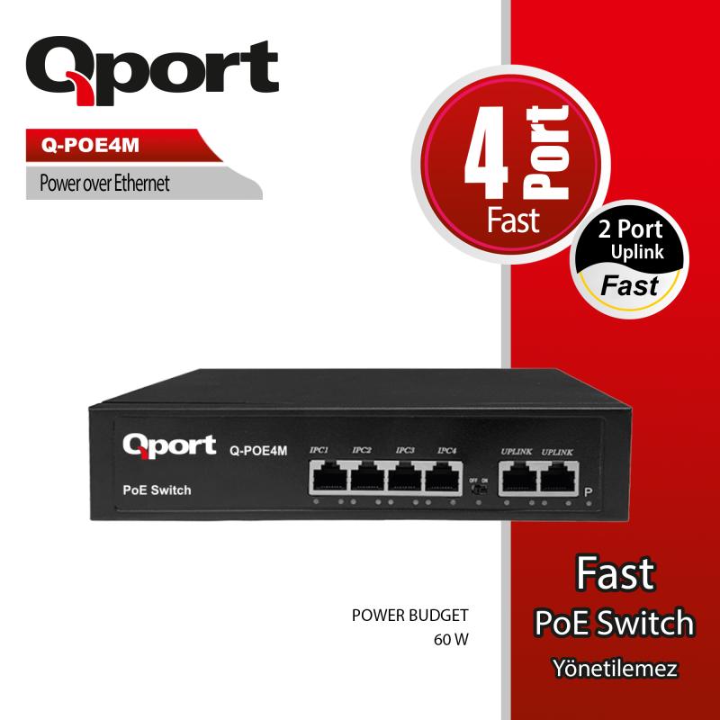 Qport%20Q-poe4m%204%20Port%2010/100%204%20Port%20Poe%202%20Port%20Uplınk%2060w%20Yonetılemez%20Desktop%20Swıtch