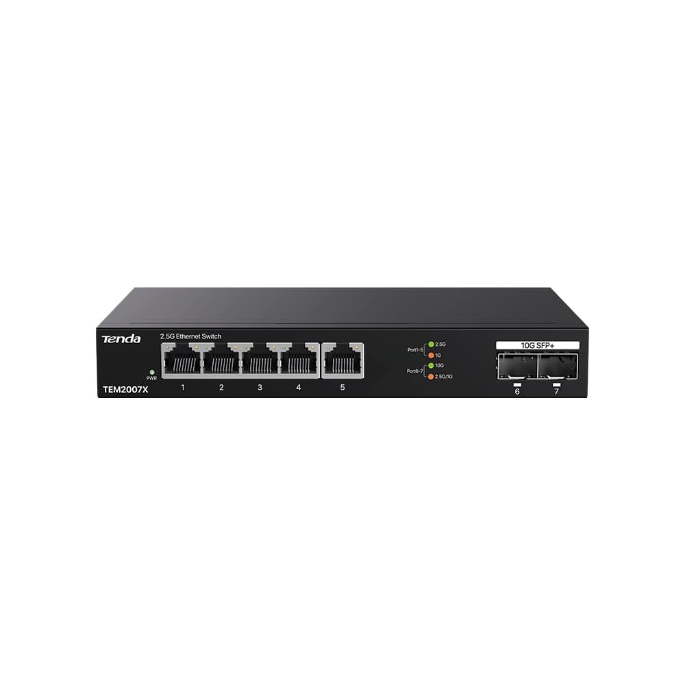 Tenda%20Tem2007x%205%20Port%2010/100/1000/2.5g%202%20X%20Sfp%20Yonetılemez%20Desktop%20Swıtch