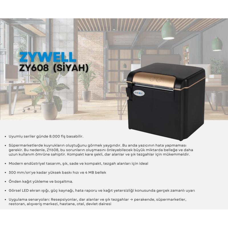 Zywell%20Zy608%20Thermal%20/%20Otomatik%20Kesicili%20Usb+seri+ethernet%20Slip%20/%20Fiş%20Yazıcı%20300mm/s%20/%2080mm%20Siyah