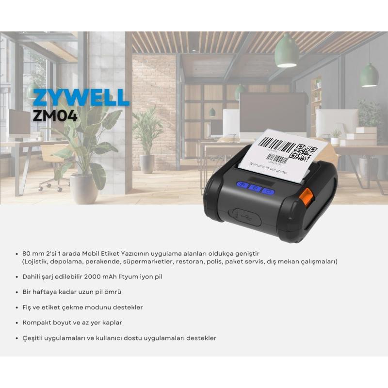 Zywell%20Zm04%20Thermal%20Usb+bt%20Mobil%20Barkod%20Yazıcı%20100mm/s%20/%2080mm