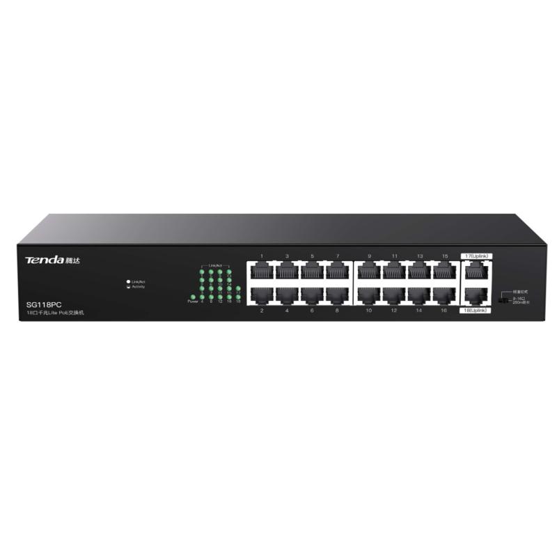 Tenda%20Sg118pc%2018%20Port%2010/100/1000%2016%20Port%20Poe%202%20Port%20Uplınk%20167w%20Yonetılemez%20Desktop%20Swıtch
