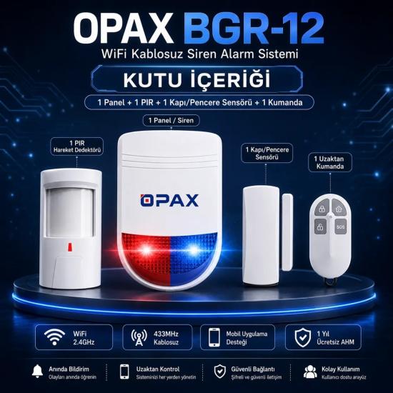 OPAX BGR-12 WiFi Kablosuz Alarm Sistemi | 96 Bölge Desteği (1 YIL AHM ÜCRETSİZ)