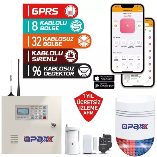 OPAX-2646 BGR-10 Kablolu Sirenli Akülü GPRS/GSM Ev ve İşyeri Alarm Seti
