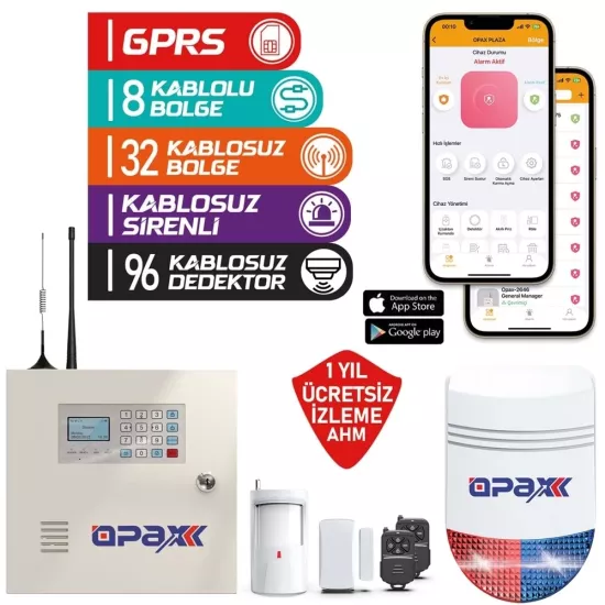 OPAX-2646 BGR-09 Kablosuz Sirenli Akülü GPRS/GSM Ev ve İşyeri Alarm Seti