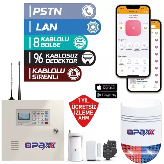 OPAX-2545LAN+BGR+09+AKÜ NETWORKLÜ ALARM PANELİ &BGR-09 KABLOSUZ SİRENLİ FULLSET (1 YIL AHM ÜCRETSİZ