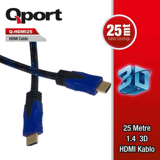 QPORT Q-HDMI25 HDMI KABLO 25MT Ver1.4 ALTIN UÇLU 3D