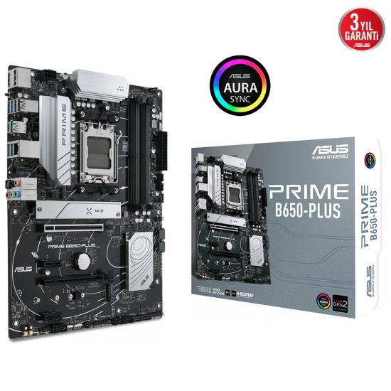 ASUS PRIME B650-PLUS AM5 4xDDR5 6400 DP/HDMI 2xM2 USB3.2 AURA RGB 2.5GBİT LAN ATX 128GB RAM