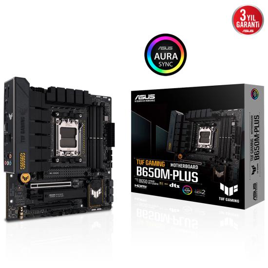 ASUS TUF GAMING B650M-PLUS AM5 4xDDR5 6400 DP/HDMI 2xM2 USB3.2 AURA RGB 2.5GBİT LAN MATX 128GB RAM DESTEĞİ