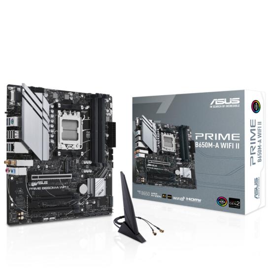 ASUS PRIME B650M-A WIFI II AMD B650 AM5 DDR5 6400 DP HDMI VGA 2X M2 USB3.2 AX WiFi-BT AURA RGB 2.5Gbit LAN mATX ASUS 5X PROTECTION III BIOS FLASHBACK