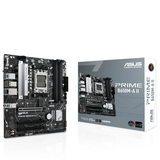 ASUS PRIME B650M-A II AMD B650 AM5 DDR5 6400 DP HDMI VGA 2X M2 USB3.2 AURA RGB 2.5Gbit LAN mATX ASUS 5X PROTECTION III BIOS FLASGBACK