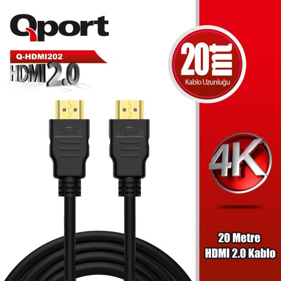 QPORT Q-HDMI202 HDMI KABLO 20MT Ver2.0 ALTIN UÇLU 3D 4K