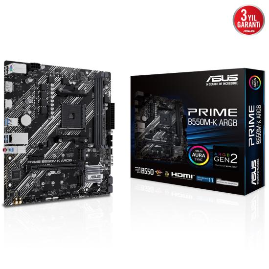 Asus Prıme B550m-k Argb B550 2xddr4 Dp/hdmı 2xm.2 Am4 Anakart
