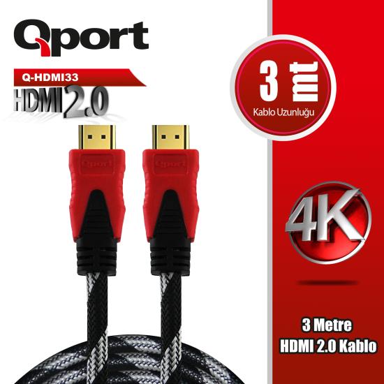 QPORT Q-HDMI33 HDMI KABLO 3MT Ver 2.0 4K ALTIN UÇLU