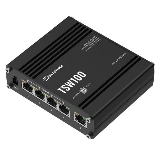 Teltonika Tsw100 4 Port 10/100/1000 4 Port Poe 1 Port Uplınk 120w Yonetılemez Endüstriyel Swıtch
